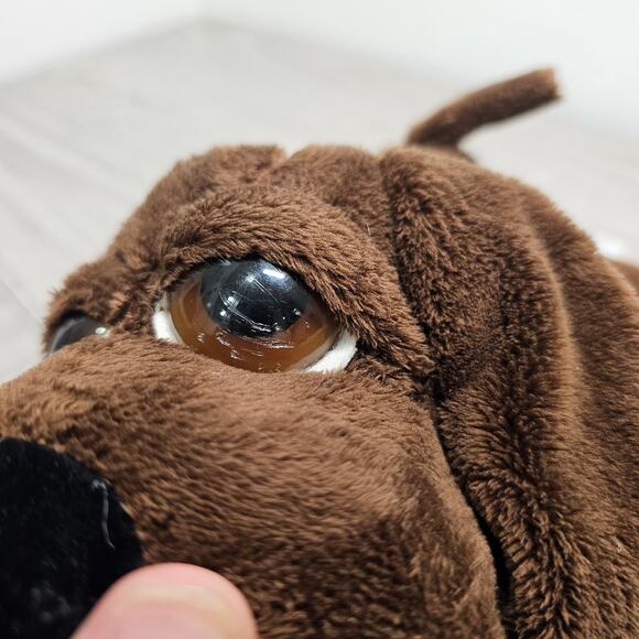 Russ Wakely Brown Puppy Dog Plush Big Eyes Big Head Laying Down lil peepers - Picture 3 of 7